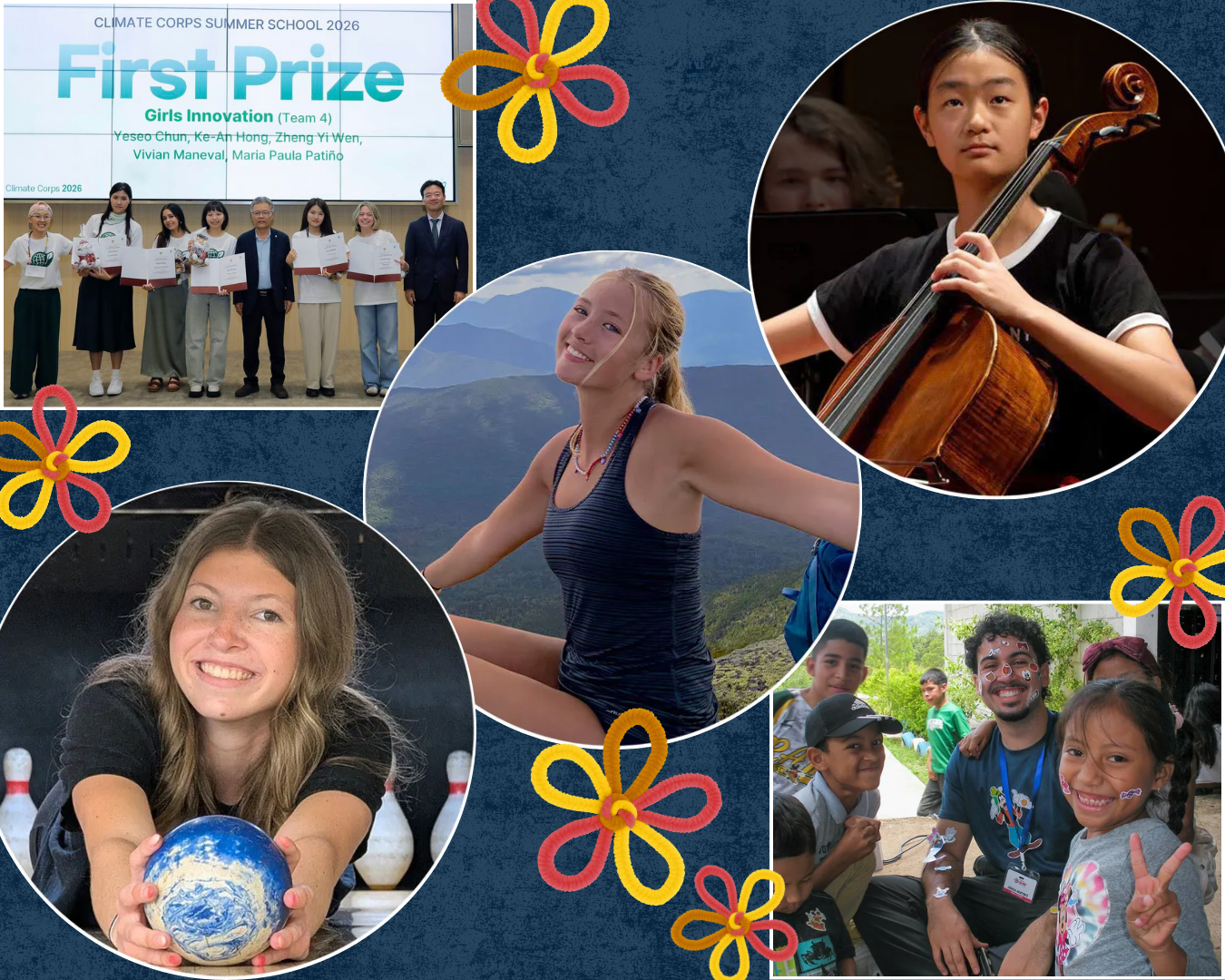 Collage of 5 student photos: Rory Kepner, Lily Seick, Katherine Liu, Joshua Martinez, and Vivian Maneval